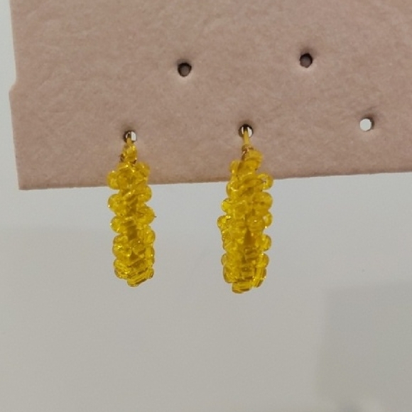 Yellow Beaded Hoop Earrings - Picture 3 of 4